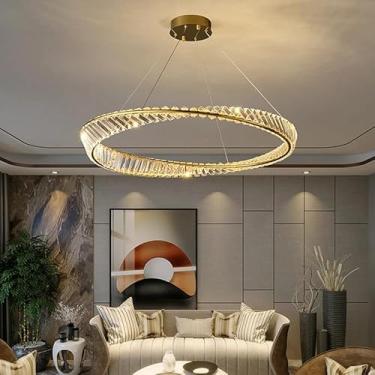Imagem de Lustre de luxo, lustres de cristal, luminária pendente de luxo para sala de estar, anel moderno, decoração de quarto, restaurante, iluminação LED, branco frio-100 cm