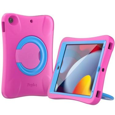 Imagem de Pepkoo Capa para iPad compatível com iPads 9ª, 8ª e 7ª geração, capa para tablet infantil, proteção total da tela e do corpo, capas protetoras antiderrapantes resistentes para iPad (rosa-azul-1)