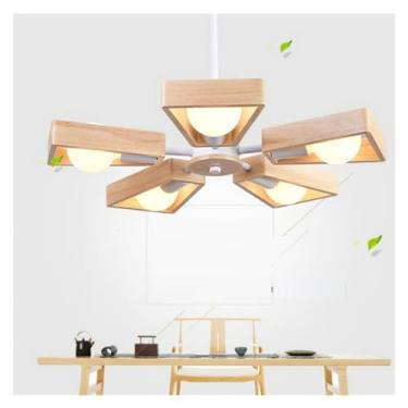 Imagem de Lustre de teto moderno E27 Windmill LED - Luz suspensa de madeira compatível com sala de estar, quarto, lâmpadas de lustre