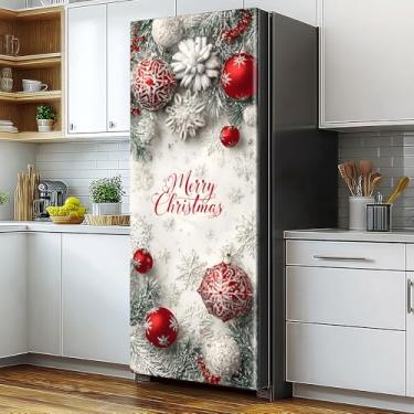 Imagem de Adesivos de geladeira autoadesivos de Natal para porta única ou porta dupla, tamanho completo, decalque removível para geladeira, 82 x 199 cm para decoração de cozinha de Natal (#4)