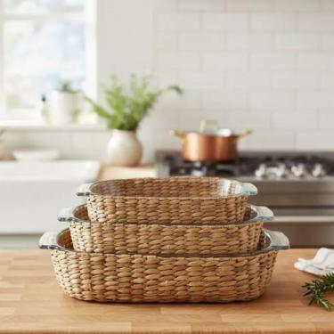 Imagem de Travessa e Assadeira Refratárias Vidro com Suporte de Rattan 3un Basic