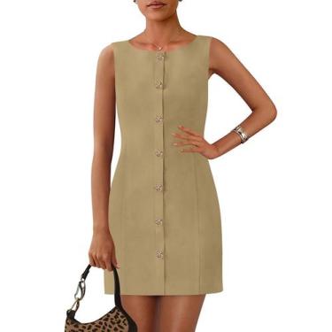 Imagem de Vestido de trabalho PRETTYGARDEN 2025 Spring sem mangas com botão cáqu