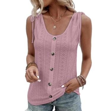 Imagem de Camiseta regata LIZALIG, decote em V, solta, sem mangas, botão, rosa e