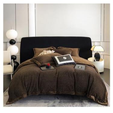 Imagem de Conjunto de capa de edredom de veludo de leite de inverno, conjunto de capa de edredom quente de veludo coral dupla face, super macia e quente (cor: marrom, tamanho: cama de 1,5 m para ela (cama