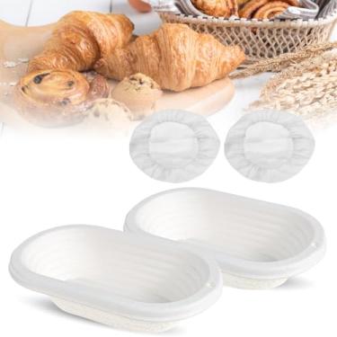 Imagem de 2 peças de cesta à prova de pão, conjunto de cesta à prova de fermento com capa, suprimentos ovais de banneton, acessórios e ferramentas para fazer pão, kit iniciante para padeiros