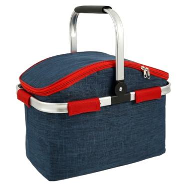 Imagem de Cesta de piquenique grande, à prova de vazamentos e isolada, dobrável, para caminhadas, acampamento, negócios, almoço, casa nova, presentes de casamento (azul)