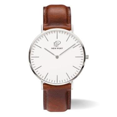 Imagem de Relógio Masculino Pulseira De Couro Wall Street Minimalista 40mm New Port-Masculino