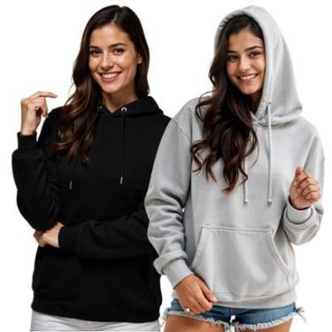 Imagem de Kit 2 Moletom Feminino Blusao Casaco Canguru Com Capuz-Feminino