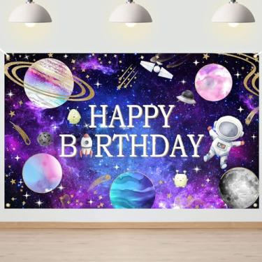 Imagem de Avezano Espaço Feliz Aniversário Pano de Fundo Espaço Exterior Decorações de Festa de Aniversário Banner Astronauta Planetas Foguete Fundo Sistema Solar Foto Banner para Meninos Crianças Decoração de
