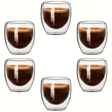 Imagem de Kit 6 Copos de Vidro Borossilicato com Parede Dupla 100ml - Xícaras Térmicas para Café Espresso, Chá e Cappuccino (6)