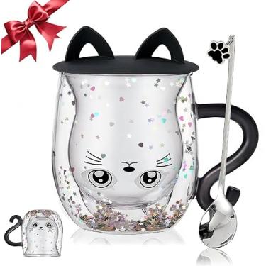 Imagem de Presentes para mulheres, presentes para gatos, copo de café com café com parede dupla, caneca de gato preto, presentes para ela, enchimentos de meia de Natal, aniversário, dia dos namorados, presentes