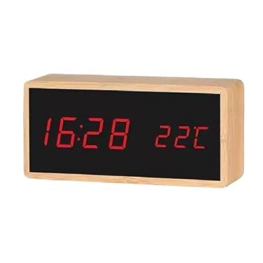 Imagem de Relógio Digital Com Espelho De Bambu E USB 18x7 Alarme Despertador Medidor De Temperatura