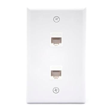Imagem de Placa de parede conectora fêmea para fêmea VCE 2 Portas, placa de parede listada UL RJ45 chaveiro acoplador em linha - Branco