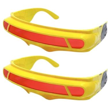 Imagem de grinderPUNCH Óculos de sol Futuristic Space Alien Costume Cyclops Shield Party Mirror Mono Lens Pacote com 2 (Amarelo - Lente Vermelha), Pacote com 2 lentes amarelas - vermelhas