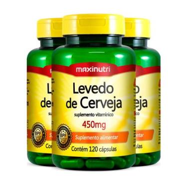 Imagem de Kit 3 Levedo de Cerveja 450mg Maxinutri 120 Cápsulas