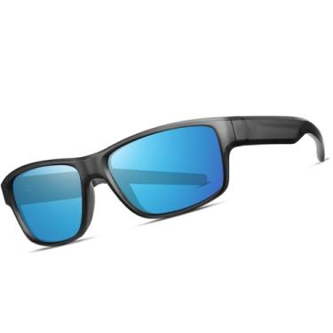 Imagem de Óculos de sol masculinos polarizados esportivos envolventes óculos de sol quadrados para dirigir pesca golfe SY6082, Armação cinza transparente | Lente espelhada azul