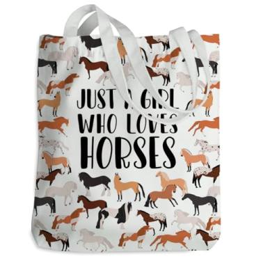 Imagem de Presentes de cavalo engraçados lembrancinhas de festa de cavalo decoração reutilizáveis sacolas de compras de praia sacola de lona para mulheres trabalho academia compras Natal aniversário melhores