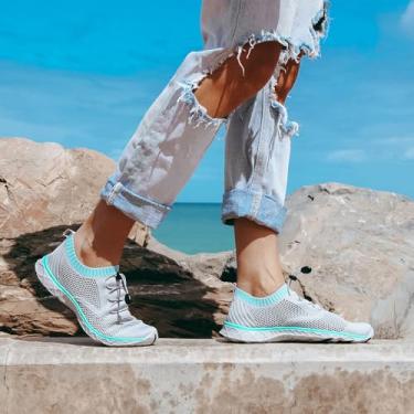 Imagem de Tênis feminino leve aquático sem cadarço de secagem rápida, Verde-cinza, 38