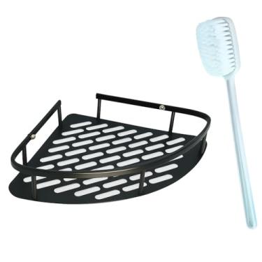 Imagem de Suporte de Banheiro de Canto Preto, Prateleira Para Banheiro + Escova de Banho Macia – Design Moderno, Organização e Elegância em um Só Kit!