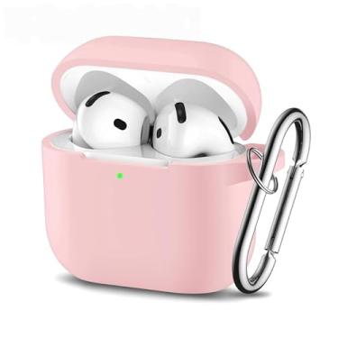 Imagem de Capa para AirPods 4 para homens e mulheres, capa protetora colorida de silicone macio com chaveiro, capa de proteção total contra quedas para AirPods 4ª geração, rosa