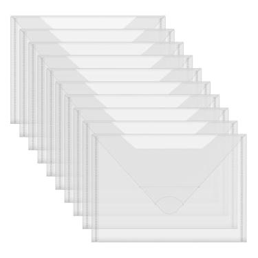 Imagem de Pacote com 10, 25,4 x 17,8 cm, bolsos grandes de armazenamento de carimbos e matrizes de plástico resistente, envelopes reutilizáveis, pastas de plástico transparente para corte, estêncil, gravação