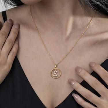 Imagem de Colar de strass com inicial A-Z - Joias delicadas com pingente circular com corrente ajustável, colar de alfabeto personalizado para mulheres,, F, Aço inoxidável, Sem Pedra Preciosa