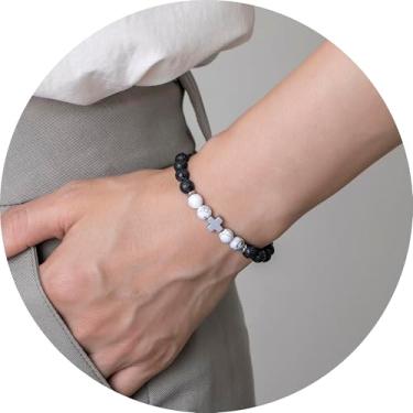 Imagem de Pulseira de contas para homens e mulheres, pulseira elástica com detalhes cruzados, contas empilháveis, joias unissex para uso diário, 19.5cm, Miçanga, Sem Pedra Preciosa