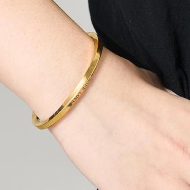 Imagem de Pulseiras de aço inoxidável para homens e mulheres, pulseira de elos cubanos gravados, joia inspiradora de palavras de incentivo, One Size, Aço inoxidável, Sem Pedra Preciosa