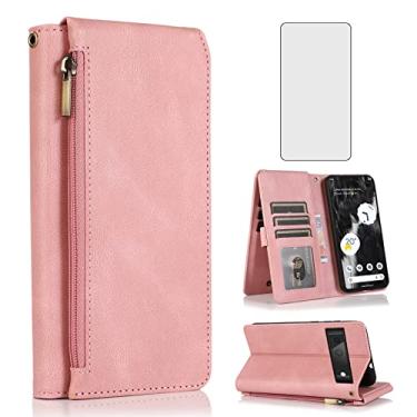 Imagem de Asuwish Compatível com Google Pixel 7 6,3 polegadas (2022) capa carteira protetora de tela de vidro temperado e zíper retrô de couro flip suporte suporte celular acessórios para celular Pixel7