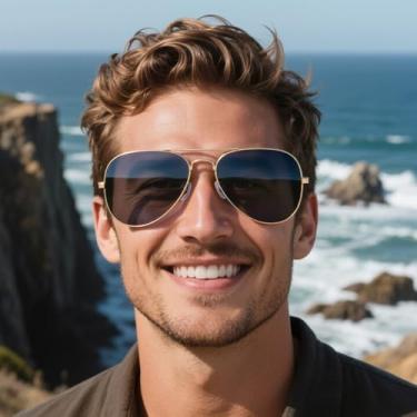 Imagem de Óculos de sol aviador polarizados, leves, com proteção UV400, armação metálica refletiva, óculos elegantes para dirigir, viajar ao ar livre, Armação dourada preta, F