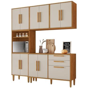 Imagem de Cozinha Completa Lorena 11 Portas 2 Gavetas Nature Off Kaiki Móveis