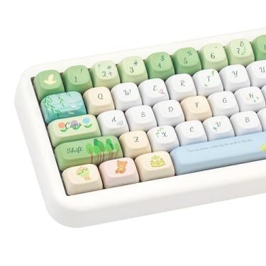 Imagem de COOMICKEY Lindas teclas PBT, conjunto de teclas de perfil FOA, sublimação de tinta, verde, branco, anime, teclas, adequadas para 60% 65% 75% 80% 100% MX Switches Teclado Mecânico