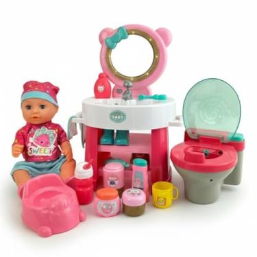 Imagem de Boneca Interativa com Penteadeira Vaso Sanitário e Acessórios com Luz Som Água e Fumacinha Brinquedo Infantil