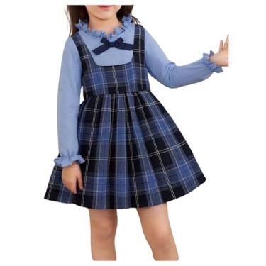 Imagem de WDIRARA Toddler Girl's Plaid Dress Ruffle Long Sleeve Cute A Line Swing Dresses Blue 5Y