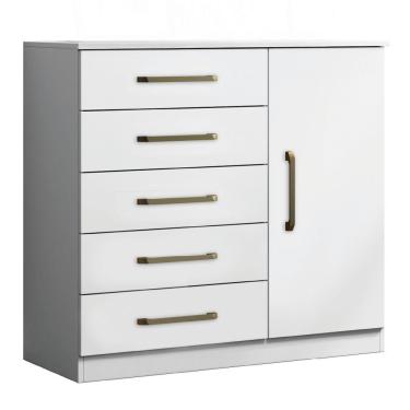 Imagem de Cômoda Sapateira Multiuso 5 Gavetas 1 Porta Milão Aramóveis Branco