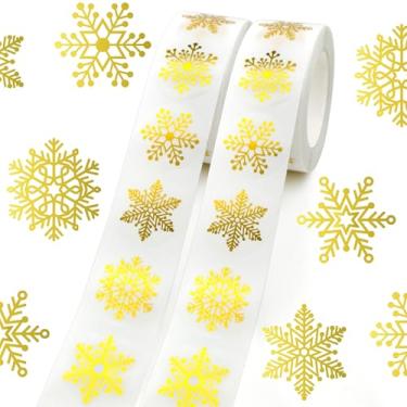 Imagem de 500 peças de adesivos transparentes de Natal em rolo de folha dourada de floco de neve adesivos adesivos de etiquetas adesivas redondas para envelopes de Natal, convites, cartões, presentes, decoração