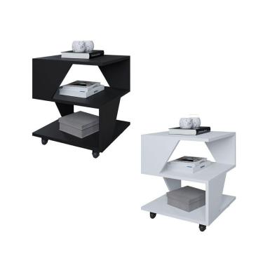 Imagem de Kit Com 2 Mesa De Cabeceira Spin Para Quarto Casal Poquema Preto-branco