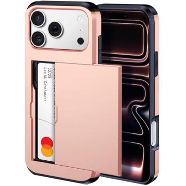 Imagem de harusaki Capa carteira para iPhone 17 Pro Max com compartimento oculto para cartão - Capa compatível com carregamento sem fio para iPhone 17 Pro Max com porta-cartões para mulheres e homens (ouro rosa