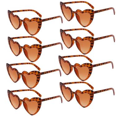 Imagem de Uintoon Óculos de sol de coração, 8 pares de óculos de sol de despedida de solteira em forma de coração, lembrancinhas de festa de noiva para mulheres e meninas, Leopardo, 13in*6in*1in