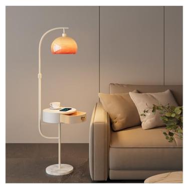Imagem de Luminária de chão Candeeiro de pé com mesa, candeeiro lateral estação carregamento sem fios e portas USB, candeeiros temperatura 3 cores para sala estar, quarto(Branco)