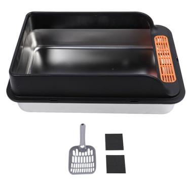 Imagem de Aramox Caixa de Areia para Gatos Em Aço Inoxidável, Bandeja Grande de Metal, Entrada Superior, Caixa Fechada para Gatinhos Com Filtro de Pedal para Gatos Internos Múltiplos (L)