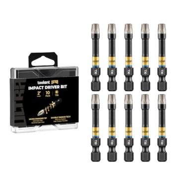 Imagem de toolant Brocas Torx de ultra impacto de 5 cm, pacote com 10 (T30), haste hexagonal de 1/10.2 cm, broca estrela de parafusamento de aço S2, pontas usinadas CNC, com caixa de armazenamento