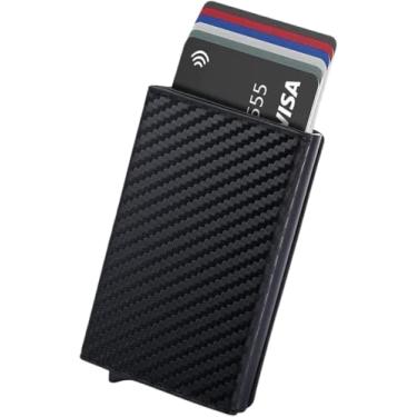 Imagem de Carteira Slim Antifurto RFID – Porta Cartões Ultra Fina, Bloqueio de Aproximação, Couro / Alumínio, Design Compacto e Minimalista – Masculina & Feminina, Preto