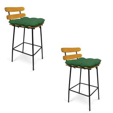 Imagem de Kit 02 Banquetas Costela Suede Verde Base Metal
