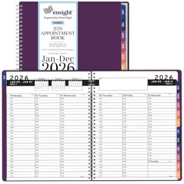Imagem de Agenda e agenda 2026 - Ensight 16,5 x 21,6 cm, agenda semanal diária com abas grandes, calendário e agenda, horários de 30 minutos, janeiro de 2026, dezembro de 2026, roxo
