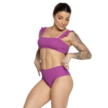 Imagem de Biquíni Hot Pants Manguinha Básico Vekyo Cintura Alta Confotavel Verão