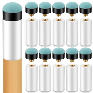 Imagem de APLZGMG Kit de substituição de 10 conjuntos de pontas de taco de sinuca, pontas rosqueadas de 12 mm e 13 mm com virolas brancas, sem necessidade de cola ou grampo para sinuca e bilhar (azul)