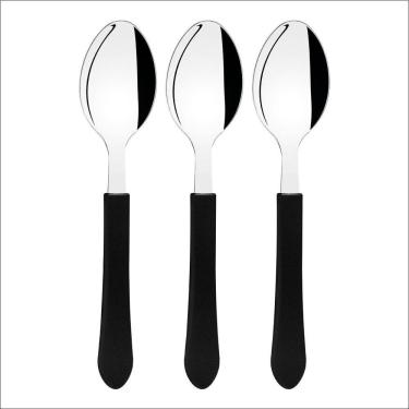 Imagem de Kit 3 Colher De Mesa Tramontina Leme Inox Cabo Preto