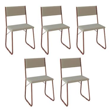Imagem de Kit 5 Cadeiras De Jantar Estofadas Cobre E BegeMarrom