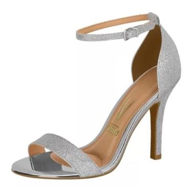 Imagem de Sandália Feminina Vizzano – Salto Fino, Calcanhar Fechado Mini-Shine, Prata, Confortável, Macia - 37